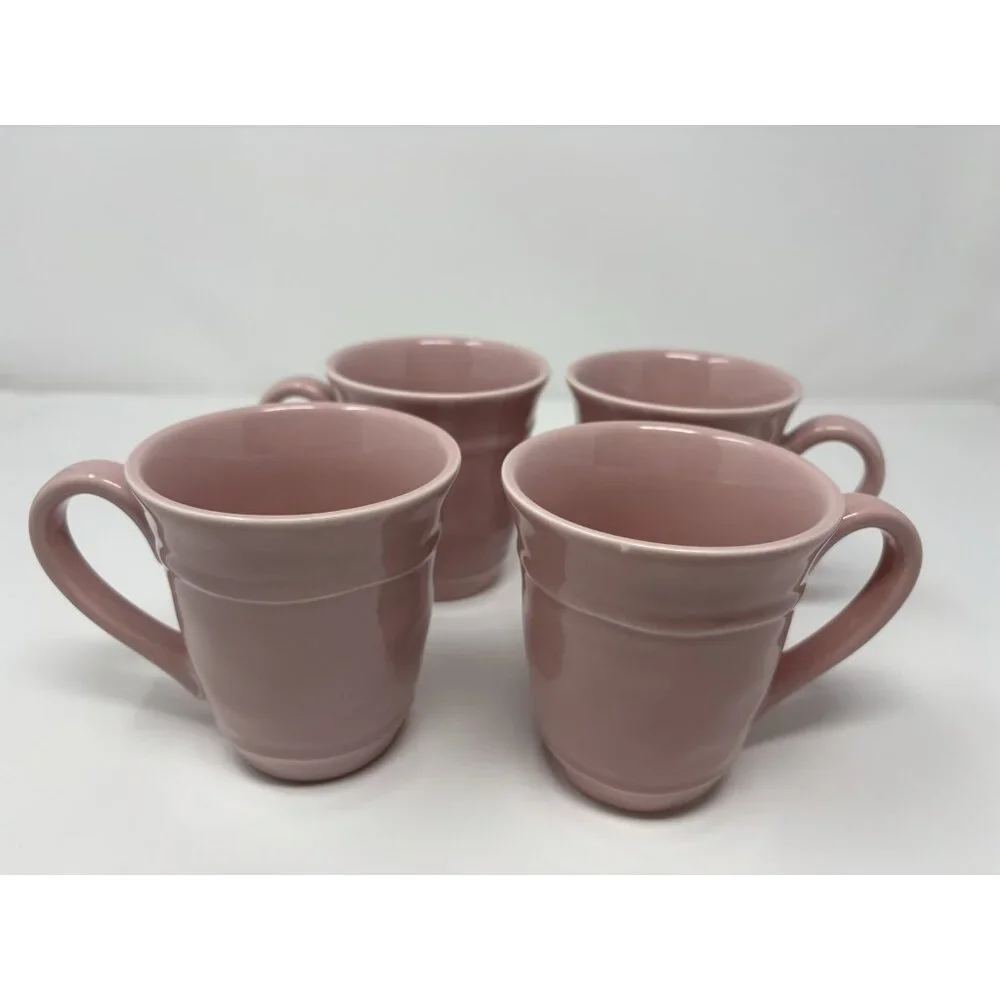 Pottery Barn Cambria Handcrafted Stoneware Mugs Rose Color Set Of 4